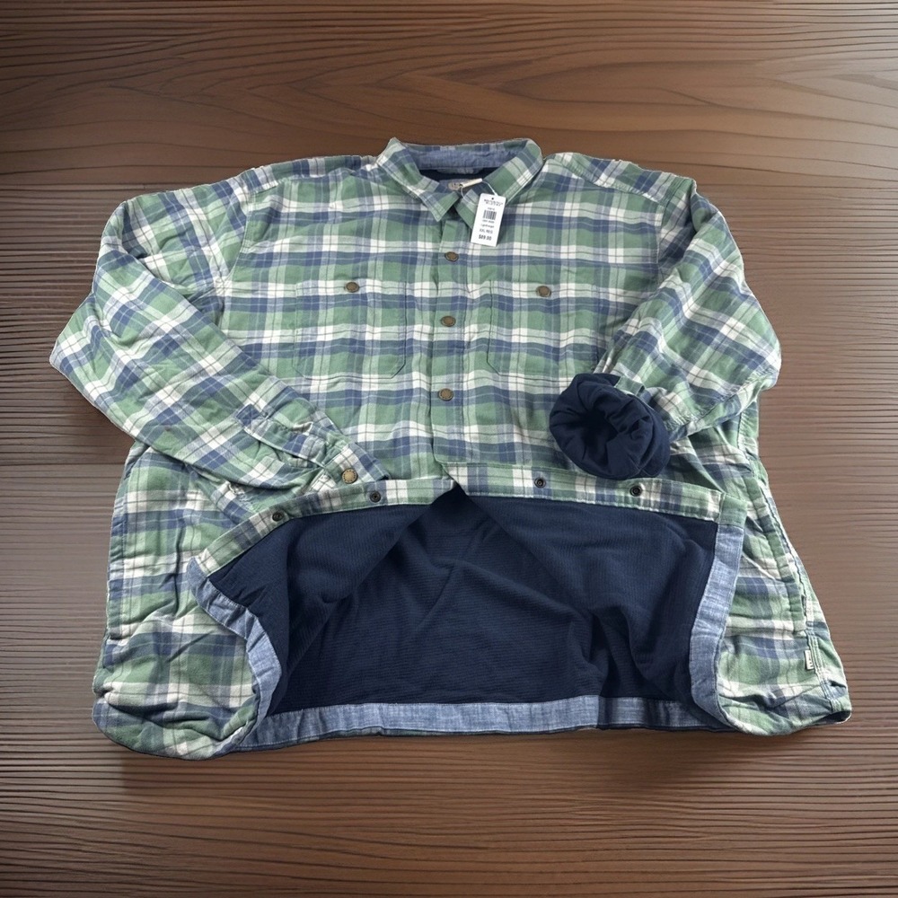 LL Bean Flannel Mens XXL Plaid Lined Snap Shirt Traditional Fit Long Sleeve NEW